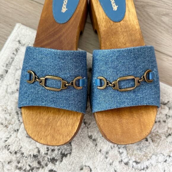 NIB Larroude Zuzi Slip On Platform Sandals in Blue Denim sz 7 - Picture 6 of 11